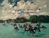 At the Races by Ricard Arenys i Galdon, oil on canvas (unstretched), sold Feb 2020