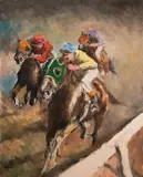 The Races by Pál Fried, oil on canvas (unstretched), sold Feb 2020
