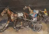 Sulky Race by Pál Fried, oil on canvas (unstretched), sold Feb 2020