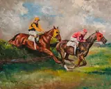 Horse Race by Pál Fried, oil on canvas (unstretched), sold Feb 2020