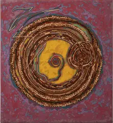 Fertilized Cell by Jon Friedman, 1976, mixed media on panel, sold Mar 2020