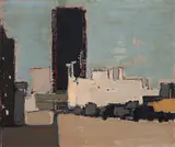 Untitled (Abstract cityscape II) by Benoît Gilsoul, oil on paper mounted to canvas, sold Mar 2020