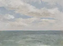 Distant City by Denny Holland, oil on panel, sold Mar 2020