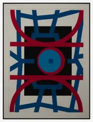 Untitled (Composition with red and blue lines) by Jimmy Ernst, 1970, screenprint, sold Mar 2020
