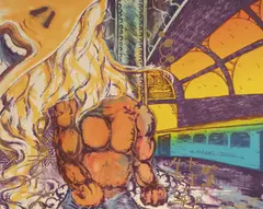 Untitled (NYC) by Daze, 1985, lithograph with gold oil-based sharpie, sold Mar 2020
