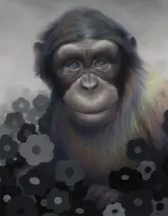Rainbow Chimp by Chris Leib, 2017, oil on board, sold Mar 2020