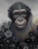 Rainbow Chimp by Chris Leib, 2017, oil on board, sold Mar 2020