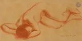 Égyptienne nue endormie by Roger Alfred Bréval, 1927, Sanguine, sold Mar 2026
