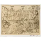 Projet de décor pour la chapelle Wolsey au château de Windsor du prince Albert: Salomon reçoit les présents des rois de la terre by Henry de Triqueti, Crayon noir sur papier calque, sold Feb 2026