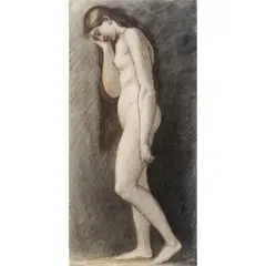 Projet de décor pour la chapelle Wolsey au château de Windsor du prince Albert: Femme nue éplorée by Henry de Triqueti, Pierre noire et brune, sanguine et estompe, sold Feb 2026