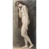 Projet de décor pour la chapelle Wolsey au château de Windsor du prince Albert: Femme nue éplorée by Henry de Triqueti, Pierre noire et brune, sanguine et estompe, sold Feb 2026