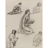 Projet de décor pour la chapelle Wolsey au château de Windsor du prince Albert: Feuille d’études pour le pilastre de Ruth et Booz by Henry de Triqueti, Plume et encre noire, crayon noir et estompe, sold Feb 2026