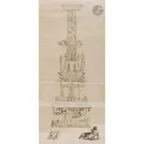 Projet de candélabre, probablement pour le duc de Montpensier by Henry de Triqueti, 1847, Plume et encre brune sur traits de crayon noir sur papier calque, sold Feb 2026