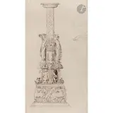 Projet de candélabre, probablement pour le duc de Montpensier by Henry de Triqueti, Plume et encre brune sur traits de crayon noir, sold Feb 2026