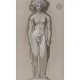 Projet de pied de candélabre à trois figures by Henry de Triqueti, Crayon noir, lavis brun et rehauts de gouache blanche sur papier mi-teinte, sold Feb 2026