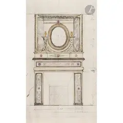 Projet de cheminée pour le château du Perthuis by Henry de Triqueti, Plume et encre noire, aquarelle sur traits de crayon noir, sold Feb 2026