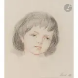 Portrait de Blanche by Henry de Triqueti, Sanguine et pierre noire sur papier mi-teinte Annotée en bas à droite «Blanche, sold Feb 2026