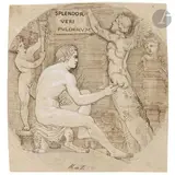 Allégorie de la by Henry de Triqueti, Plume et encre brune, lavis brun et rehauts de gouache blanche, sold Feb 2026