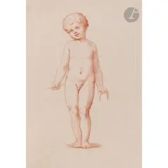 Enfant nu tenant des instruments by Henry de Triqueti, Sanguine sur papier chamois, sold Feb 2026