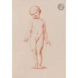 Enfant nu tenant des instruments by Henry de Triqueti, Sanguine sur papier chamois, sold Feb 2026