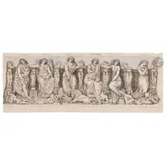 Frise avec six allégories des Vertus et des Vices by Henry de Triqueti, Plume et encre brune, lavis brun rehauts d’aquarelle et de gouache blanche sur traits de c, sold Feb 2026