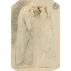 Scène biblique by Henry de Triqueti, Pierre noire, estompe et sanguine, sold Feb 2026