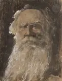 Portrait de Léon Tolstoï by Ilya Abramovitch Grinman, 1908, Craie et crayon avec rehauts de blanc, sold Feb 2026