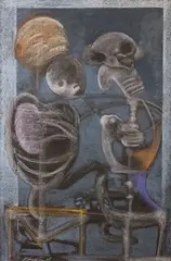 Conversation by Mikhaïl Mikhaïlovitch Chemiakin, 1987, Pastel sur papier noir, sold Feb 2026