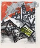 Autoportrait en ville avec étiquette de vodka by Oscar Yakovlevitch Rabine, 1980, Encre et crayon gras, sold Feb 2026