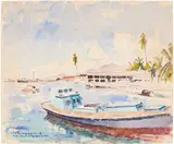 La Jamaïque by Pierre Bompard, 1956, Aquarelle à fond perdu, sold Jul 2026