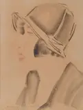 Portrait de femme de profil by Pierre Belay, 1924, Fusain et sanguine, dédicacé "à Éliane avec toute ma sympathie", sold Jun 2026