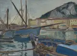 Bateaux à quai by Bernard de Guinhald, Gouache, sold Apr 2026