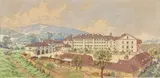 Vue d'un couvent autrichien dans la région de Styrie by Oskar Grüner, Aquarelle, encre et gouache, sold Apr 2026