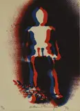 Figure in red and blue" by William S. Burroughs, 1992, Lithographie, feuille, sold May 2025