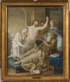 La mort d'un saint moine by John Jakob Hoch, 1794, Aquarelle sur vélin, sold Apr 2025