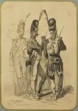 Étude pour trois grenadiers by Auguste Raffet, 1857, Crayon noir signé et daté, sold Apr 2025