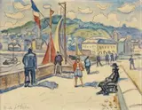 Honfleur, la promenade devant l'Hôtel de Ville by Henri de Saint-Delis, Aquarelle, sold Nov 2024