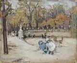 Enfants jouant au jardin des Tuileries by Bessie Davidson, Gouache sur carton, sold Nov 2024