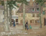 Arbres sur la place du village by Bessie Davidson, Gouache sur carton, sold Nov 2024