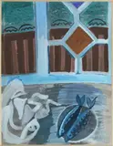 Nature morte aux poissons devant la fenêtre by Raoul Dufy, Gouache aquarellée, sold Nov 2024