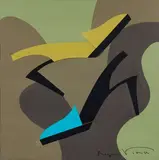 Chaussure jaune, chaussure turquoise by Roger Vivier, Collage de papiers de couleur, sold Nov 2024
