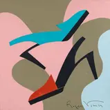 Chaussure turquoise, chaussure rouge by Roger Vivier, Collage de papiers de couleur, sold Nov 2024