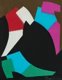 Trois bottines bicolores by Roger Vivier, Collage de papiers de couleur, sold Nov 2024