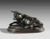 Taureau au repos couché by Rosa Bonheur, Épreuve en bronze patiné, sold Nov 2024