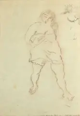 Jeune femme debout et étude de visage by Jules Pascin, 1928, Crayon et pastel, timbre de la signature et cachet de l’atelier en bas à droite, sold Jul 2026