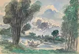Couple en barque sur un cours d'eau by Hermine David, Aquarelle, sold Jul 2026