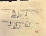 Six bateaux de pêche en mer by Maximilien Luce, Pierre noire, annotations au crayon, sold Jun 2026
