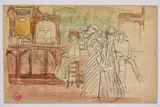 Au Tabarin by Georges Lepape, 1906, Aquarelle sur traits de crayon, double face, le verso au crayon noir, sold Jun 2026