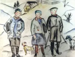 Enfants dans la neige by Georges Gimel, Aquarelle et fusain sur papier, sold Mar 2026