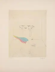 Autoportrait au chien et à la tête ailée by Paul Wunderlich, Lithographie couleur, sold Jun 2021